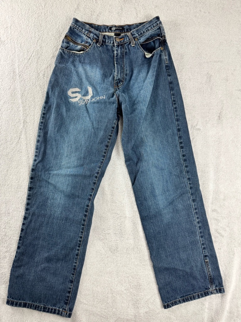 Vintage Sean John Denim Jeans Stitched White Logo Mens 32 Y2K Actual waist 28